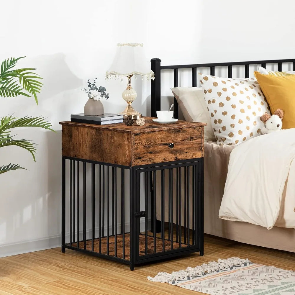 Crate, wooden dog house, kennel with drawers, indoor pet crate nightstand for puppies, steel pipe puppy cage, chewy