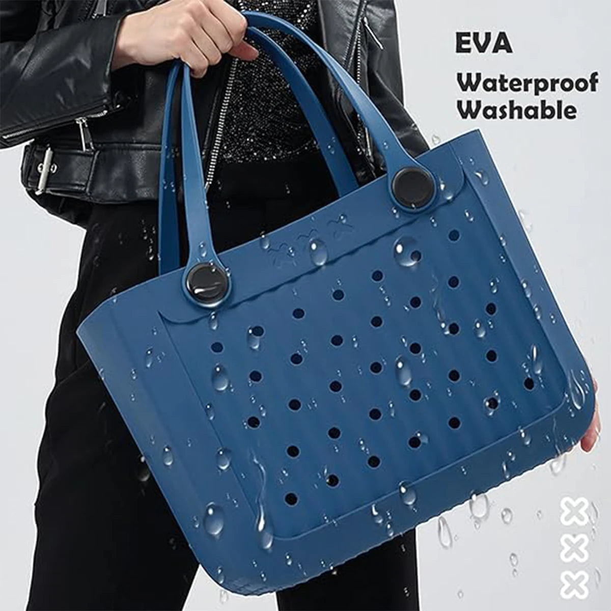 Waterproof EVA Beach Tote Bag, Large Washable Rubber Travel Handbags for Sports Travel Outdoor Anti-Tip Bag Gift for Women