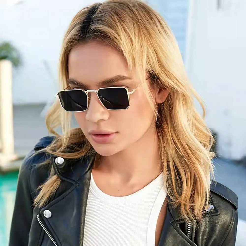 Fashion Small Rectangle Sunglasses Men Women Vintage Punk Square Driving Sun Glasses Luxury Brand Metal Frame Black Eyewear