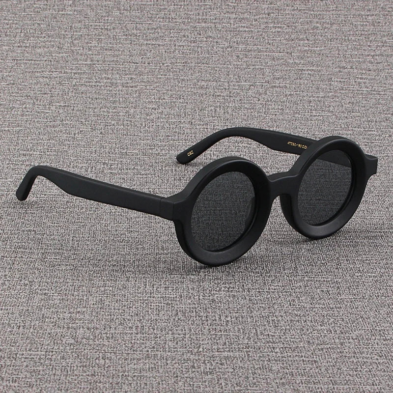 Luxury Sunglasses for Women Round Coarse Frame Frosted Matte Gray Pink Lenses Outdoor Handmade UV400 Men Polarized SUN GLASSES