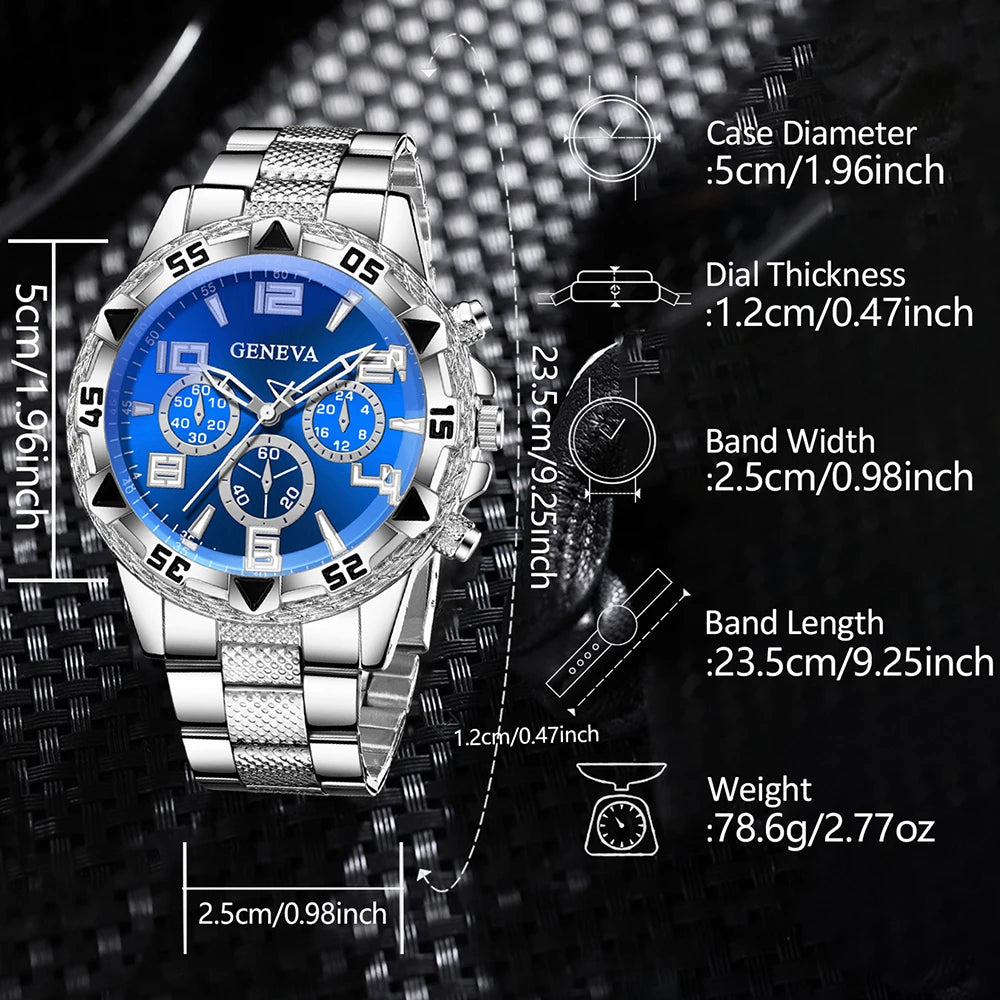 3PCS Luxury Men's Watch Set Fashion Trend Classic Quartz Watch Bracelet Necklace Set for Daily Clothing Matching or Holiday Gift