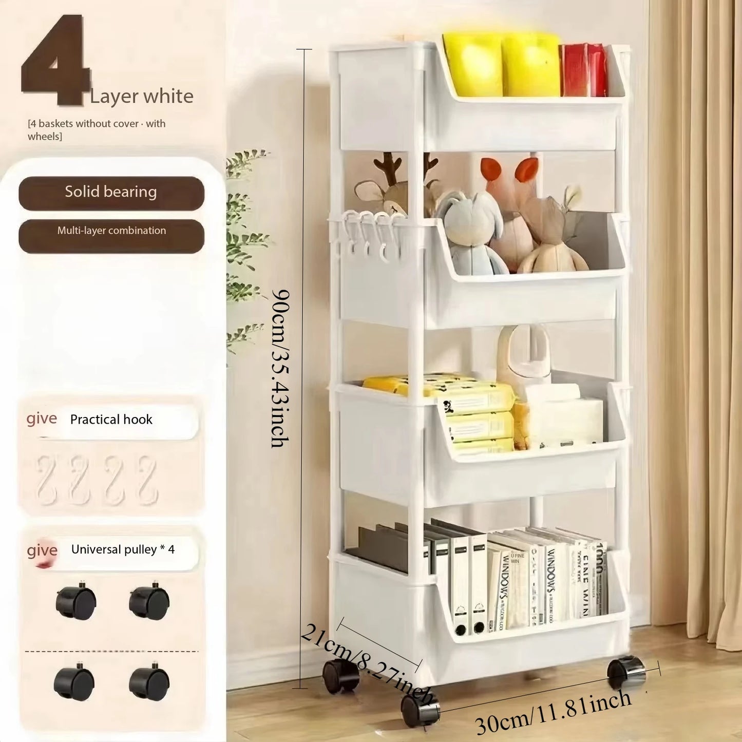 Storage Rack Large Capacity with Wheels Narrow Slit Bookshelf Storages Cart Multi Layer Plastic Living Room Home Organizers