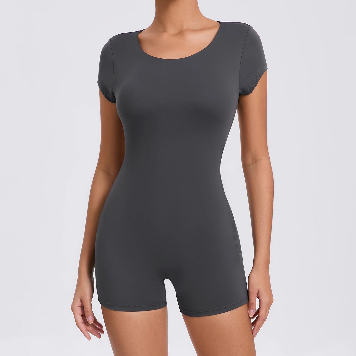 Women's One-piece Yoga Jumpsuit Short Sleeve Open Back Slim Fit Sports Outfit Tights Quick-drying Hip Lift Gym Fitness Clothes