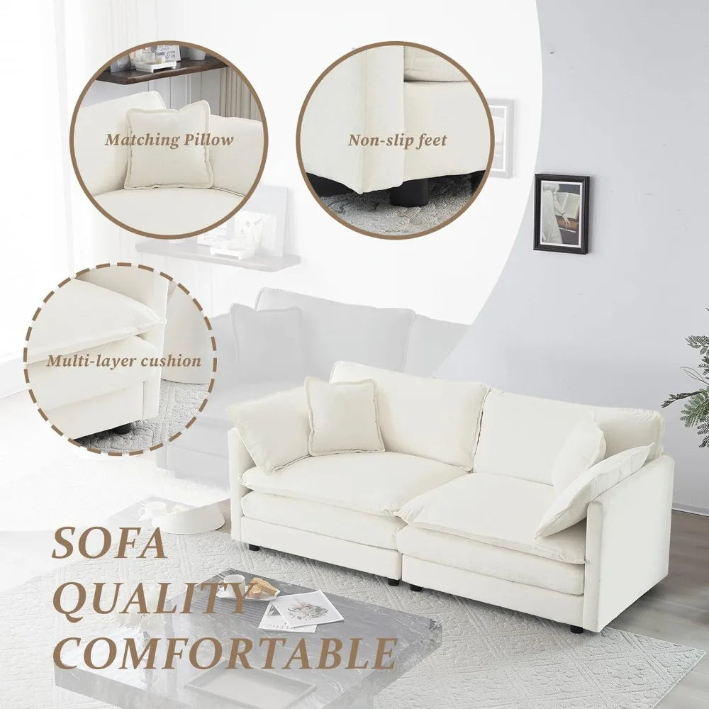 Chenille Sectional Sofa, Comfy Modular Loveseat Sofa, Modern 2-Seat Couch Deep Seat Sofa Set for Living Room