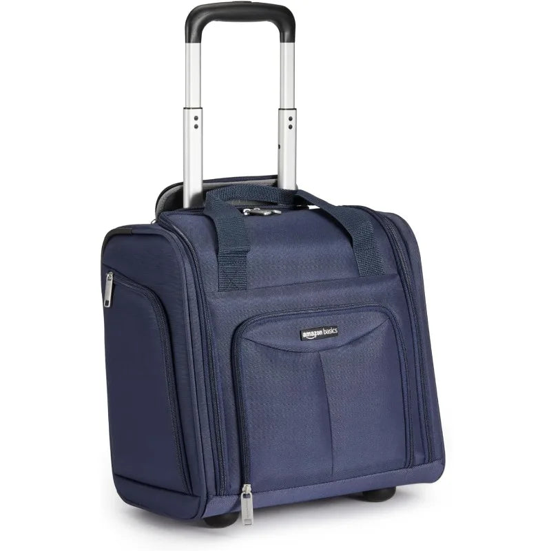 Underseat Carry-On Luggage With Wheels, 14-inch Rolling Travel Bag, Navy Blue