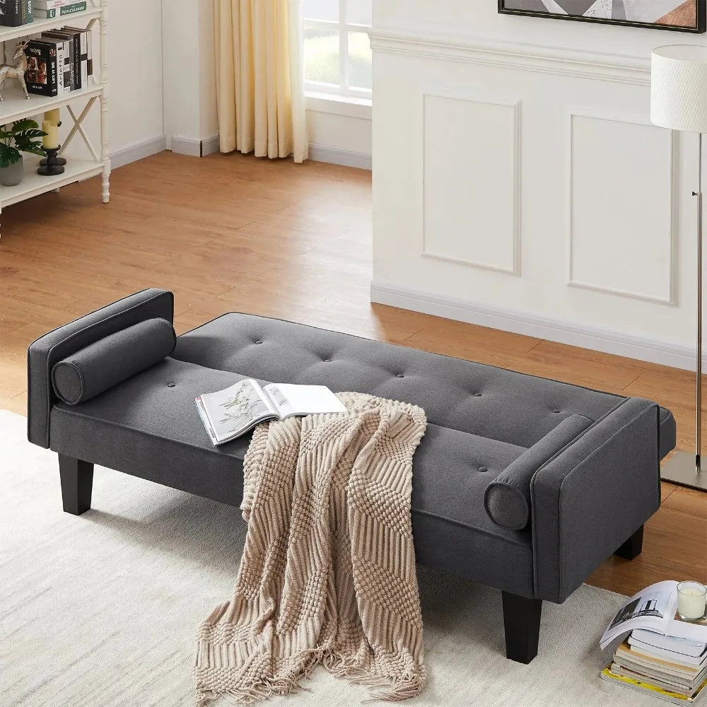 Convertible Futon Sofa Bed,Upholstered Futon Couch Fabric Sleeper Sofa with Pillows for Living Room,Gray