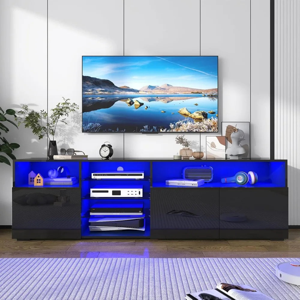 LED TV Stand for 65/70inch TV,High Glossy White TV Stand for Living Room,Modern Gaming Entertainment Center