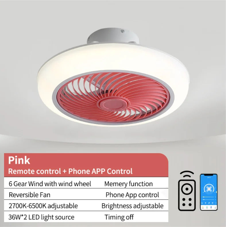 Round Ceiling Fan Living Room Enclosed Ceiling Fan with Remote Control Adjustable Ceiling Fan with Lights