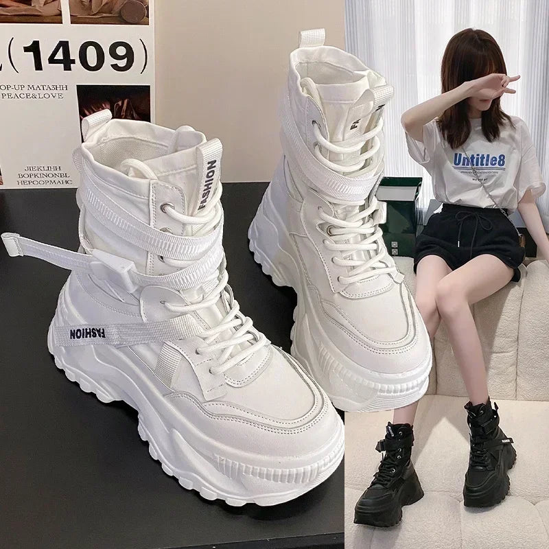 Women's Boots Platform Luxury Designer Shoes for Women Lace Up Chunky Shoes Breathable Comfort Ankle Boots Botas De Mujer