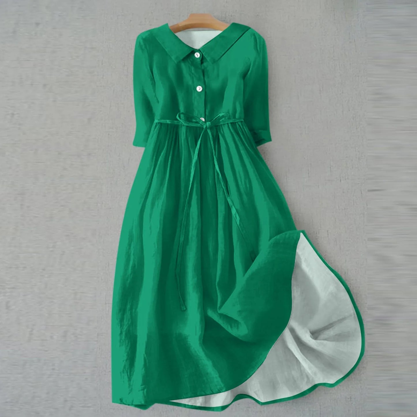 Women Beach Dress Solid Color Summer A-line 3/4 Sleeve Shirt Dress Casual Loose Female Sundress Holiday Baggy Long Robe