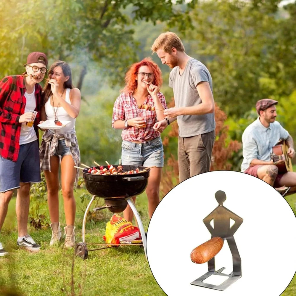 4 PCS Hot Dog Sausage Stand Holder Standing Man Sausage Barbecue Rack Reusable Stainless Steel Hotdog and Sausage Stand