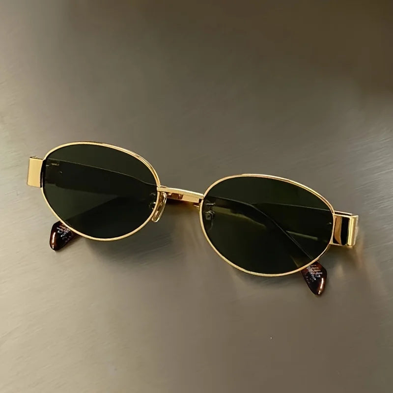 Fashion Sunglasses for Women High Quality Retro Oval Metal Polished Sun Glasses Designer Men Black Lens Classic Shades