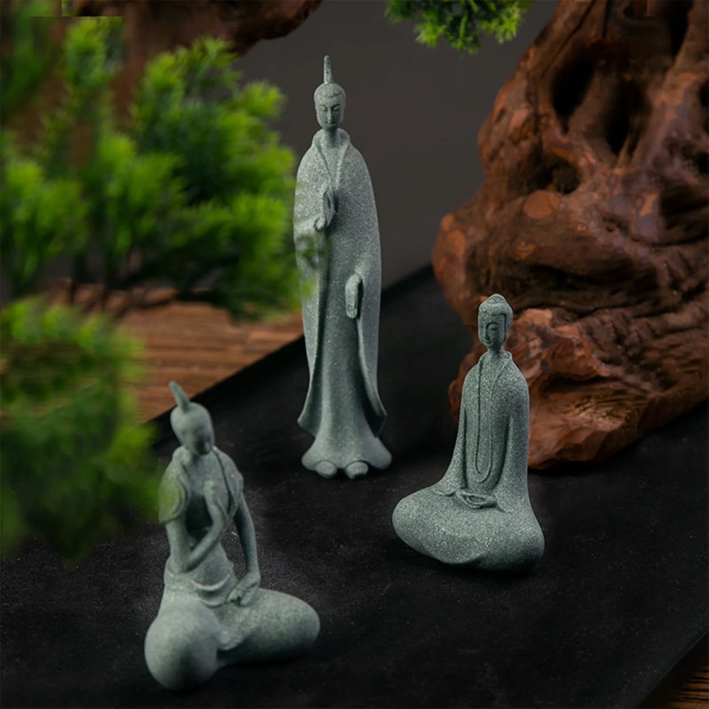 Meditating Buddha Statue Sculpture Natural Stone Room Ornament Suitable for Office Wine Cooler Decor