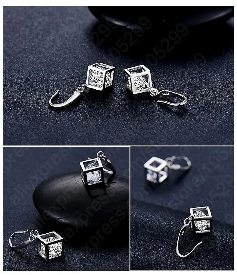 Trendy Design Jewelry Set For Women 925 Sterling Silver Jewelry Set Square Pendant Necklace Earrings Wholesale Promotion