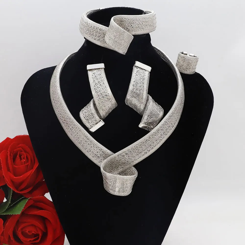 Women's Jewelry Sets Gold Plated Sprial Necklaces Simple Earrings Italian Fashion Rings Bracelets Wedding Accessories