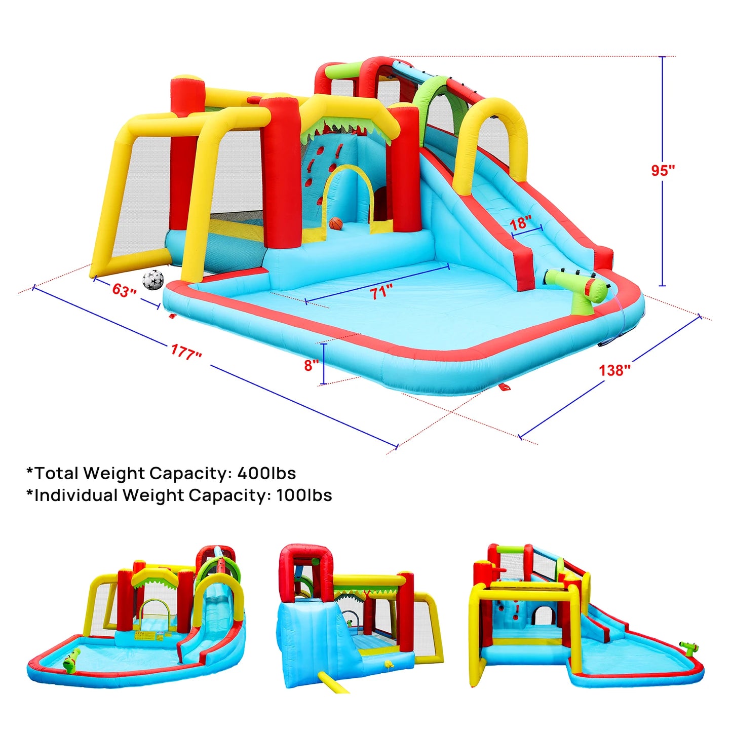 Inflatable Slide Water Park Trampoline Bouncing House Outdoor Garden For Endless Fun to Kids with Blower and Toys