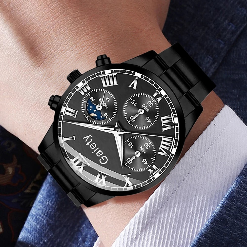 2PCS Men's Watch Set Fashion Trend Digital Scale Dial Quartz Watch Set Suitable for Daily Clothing Matching Perfect Gift