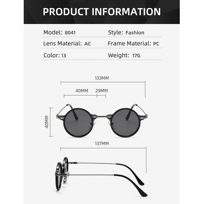 Round Sunglasses For Men Women Retro Steampunk Sun Glasses Male Female Brand Designer Metal Frame Eyewear Shades Oculos De Sol