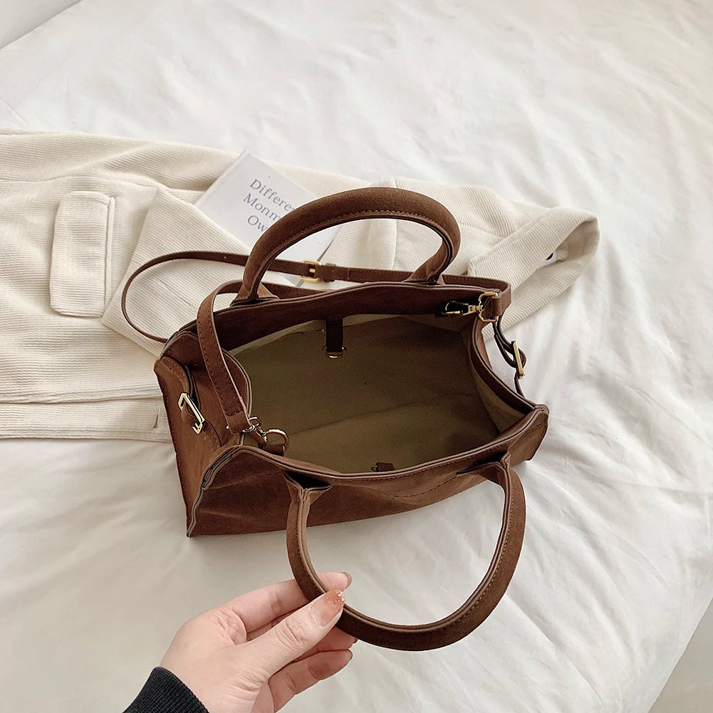 Women Suede Tote Bag Suede Shoulder Bag Stylish Crossbody Bags Trendy Carrying Bag Fashion Designer Bags Top-handle Satchel Bag