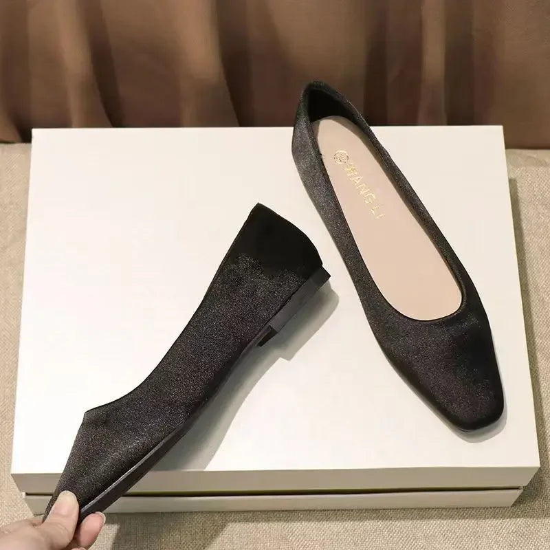 Shoes For Women Low Heel Elegant Office Slip-onSquare Toe Woman Flats 2024 Summer Chic Novelties Offer High Quality Fashion