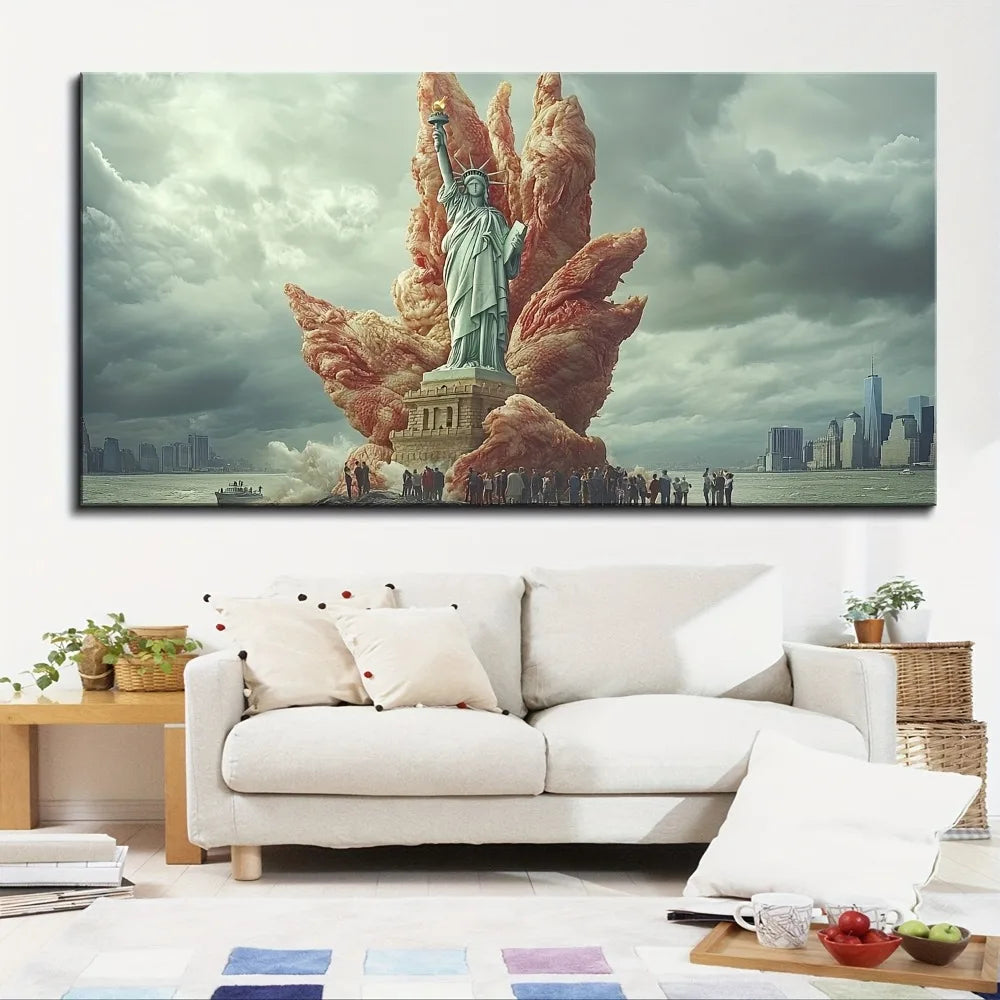 1.5 inch thick pine solid wood frame, Statue of Liberty poster art mural, canvas print wall art, home wall decoration