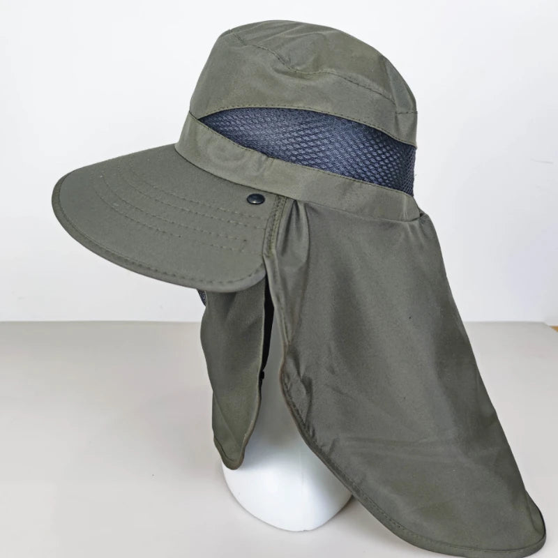 Outdoor Hunting Fishing Cap Breathable Sun Wide Brim UV Protection Fisherman Hat Hiking Fishing Visor Hat with Removable Mask