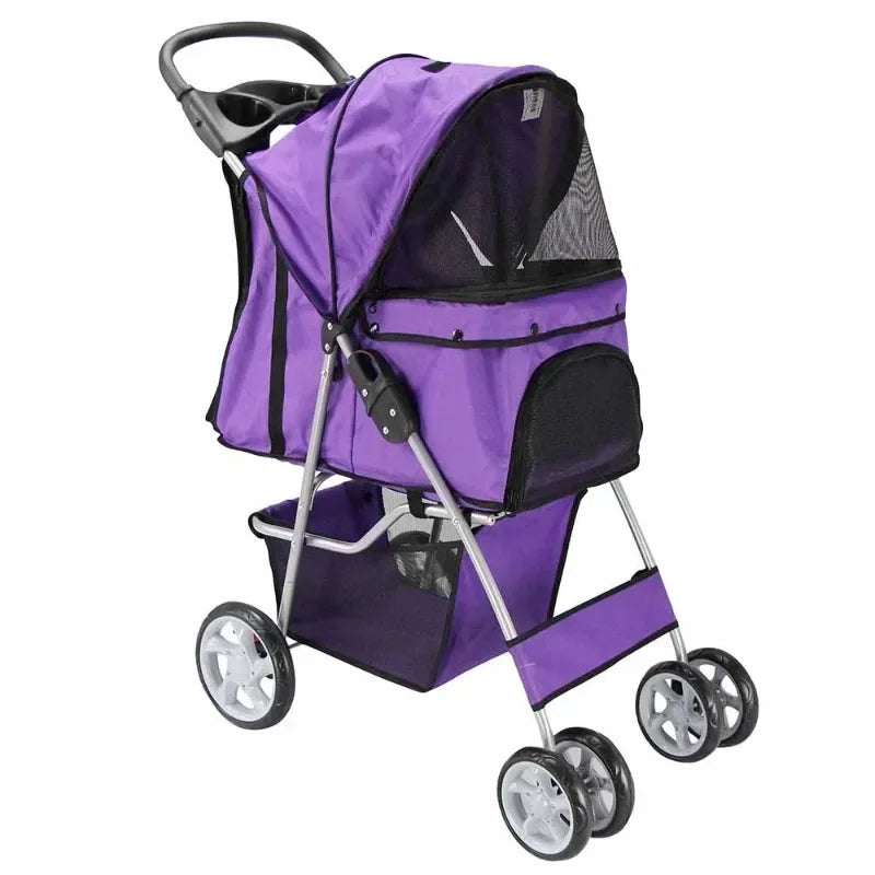 4-Wheeled Pet Stroller for Cats & Dogs Foldable with Cup Holder,