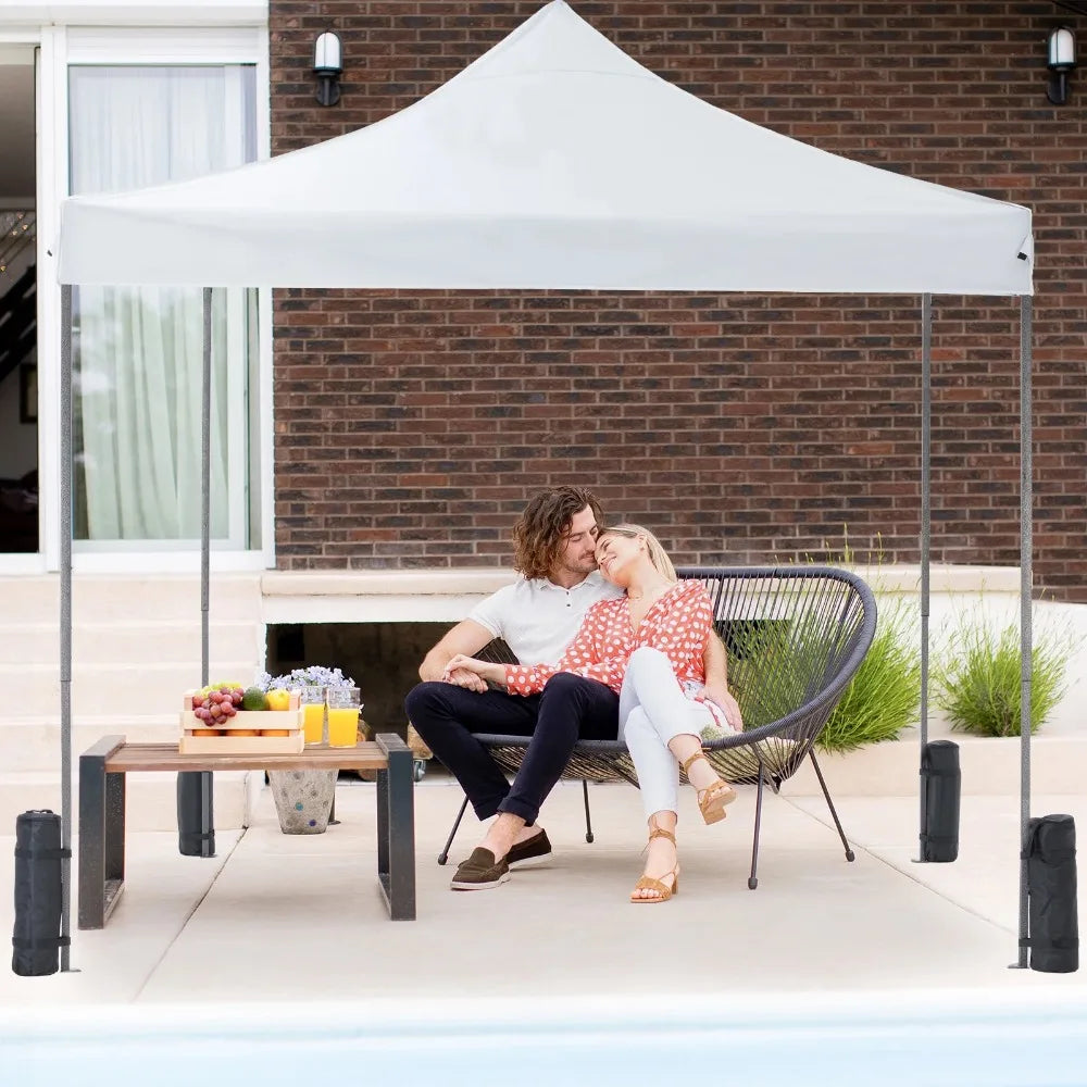 10x10 FT Pop Up Canopy Tent with Slant Legs and Carrying Bag, Easy Setup Outdoor Shelter for Patio, Garden, Beach, Bright White
