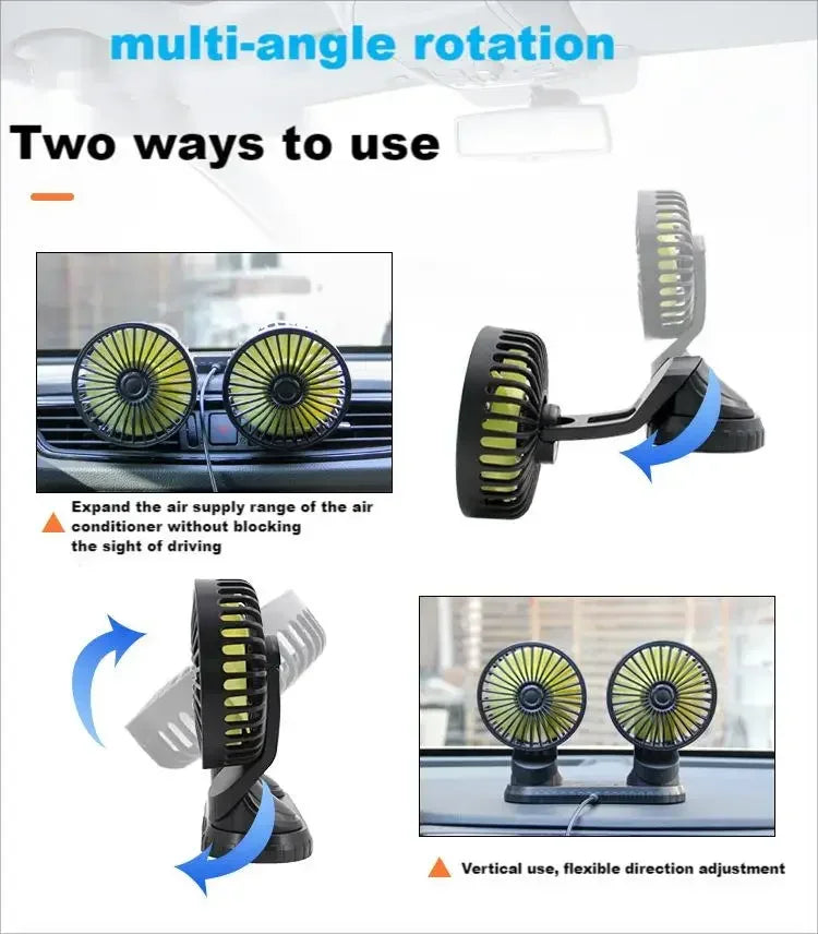 EAFC 360° Car Fan Rotating Cooling Wind Low Noise Summer Car Air Conditioning Cold Fan Ventilation Car Cooler Home USB Fan