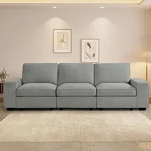 100" Modular Sofa with Seats Storage, Comfy 3-Seater Chenille Fabric Couch for Living Room, Office, Apart W/Deep Seat, USB Char