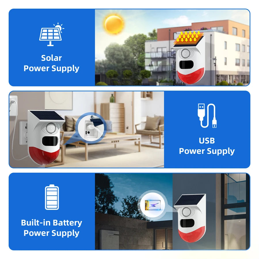Smart Tuya Home Security WIFI APP Control PIR Sensor Alarm Detector Waterproof 120db Loud Sound Security Siren Strobe Light
