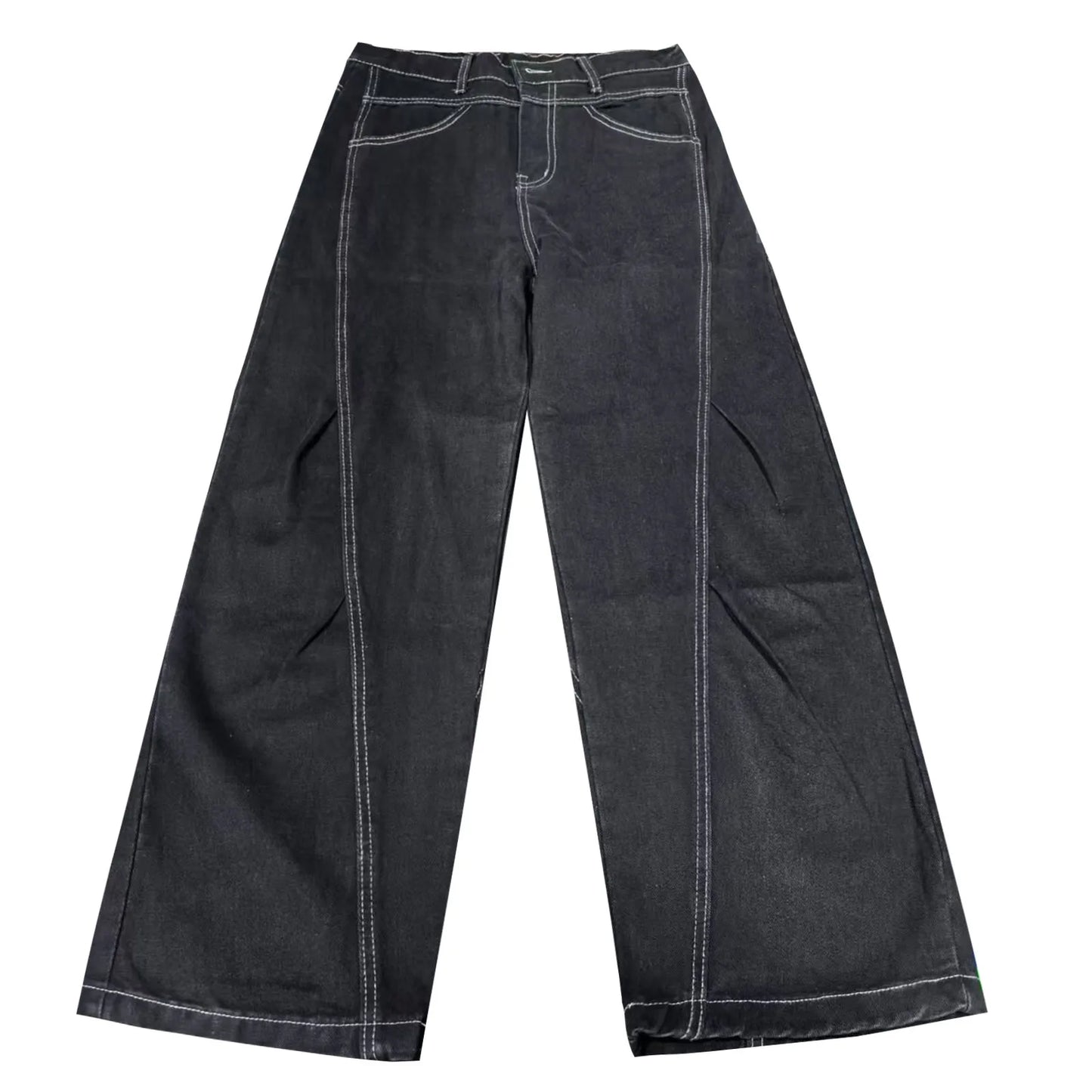 2024 American Style Black Vintage Jeans High-Waisted Loose-Fit Washing Denim Pants Trendy Couple Casual Mens Clothing Trousers