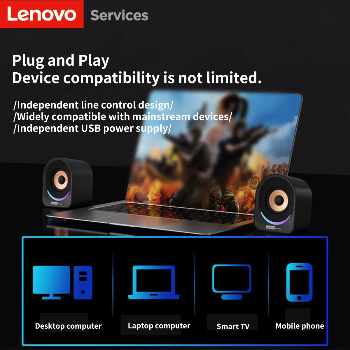 Lenovo Desktop Audio Portable Small Speaker Computer Audio Desktop Notebook Home Wired Mini Audio Small Desktop Multimedia Notebook Speaker