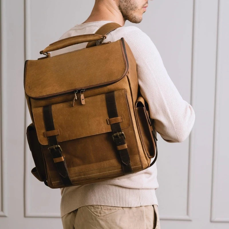 Leather Backpack for Men - 15.6 Inch Laptop Bag - Designer Bookbag - Handmade Business Casual Computer Shoulder Bags