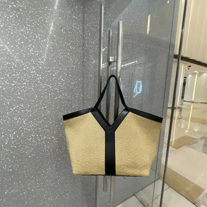 Brand Luxury Designer New Y-shaped Straw Tote Bag Large Capacity Shopping Bag Beach Bag Shoulder Underarm Bag Woven Women's Bag