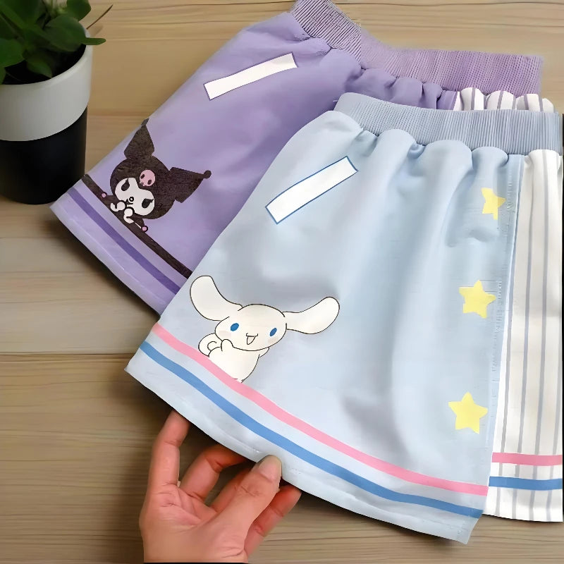 2025 Summer Girls Casual Clothing Sets Cartoon Printed Children Kuromi T Shirt Skirt 2pcs Set Kids Breathable Outfits Outfoor