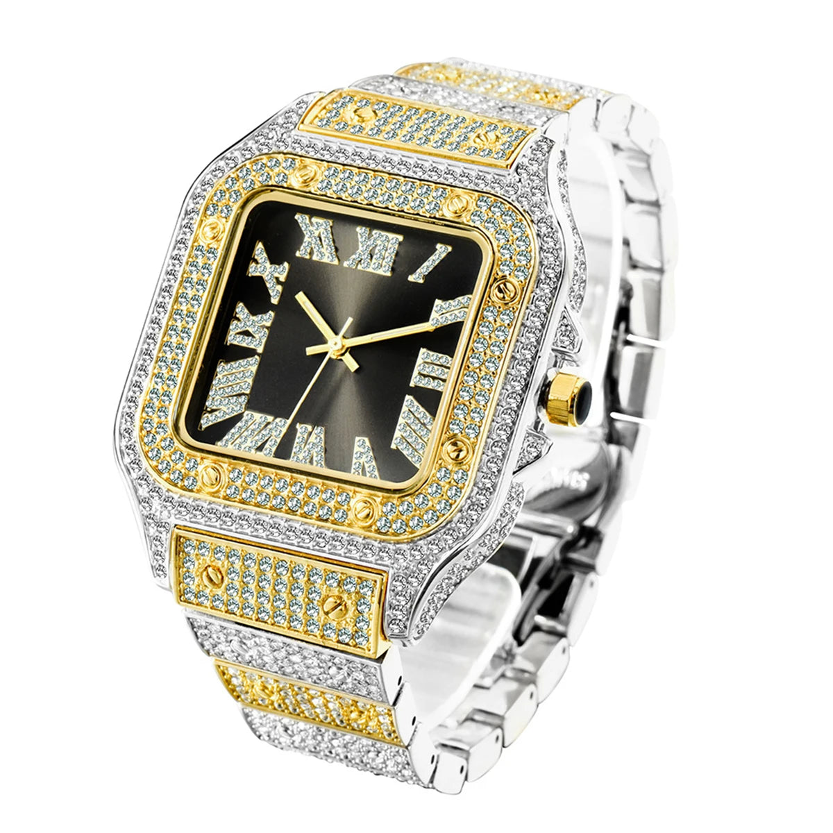 Aokaishen Iced Out Diamonds Watches 2023 Trend Stainless Steel Wristwatches for men Full Stones Zircon Quartz Square Gift
