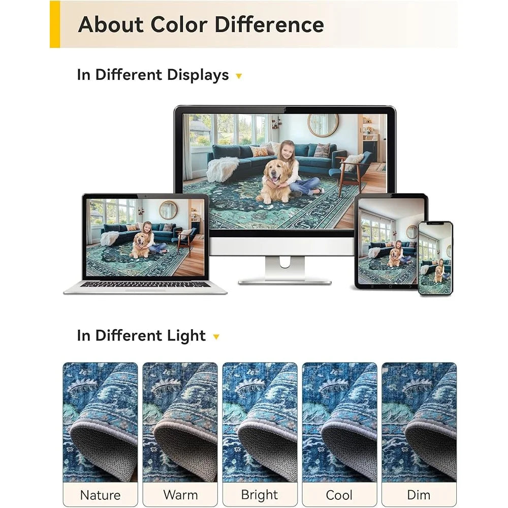 Washable Non-Slip Area Rug 5x7 Floral Vintage Distress Print Soft Carpet Thick Non Slip Backing Living Room Bedroom Dining Room