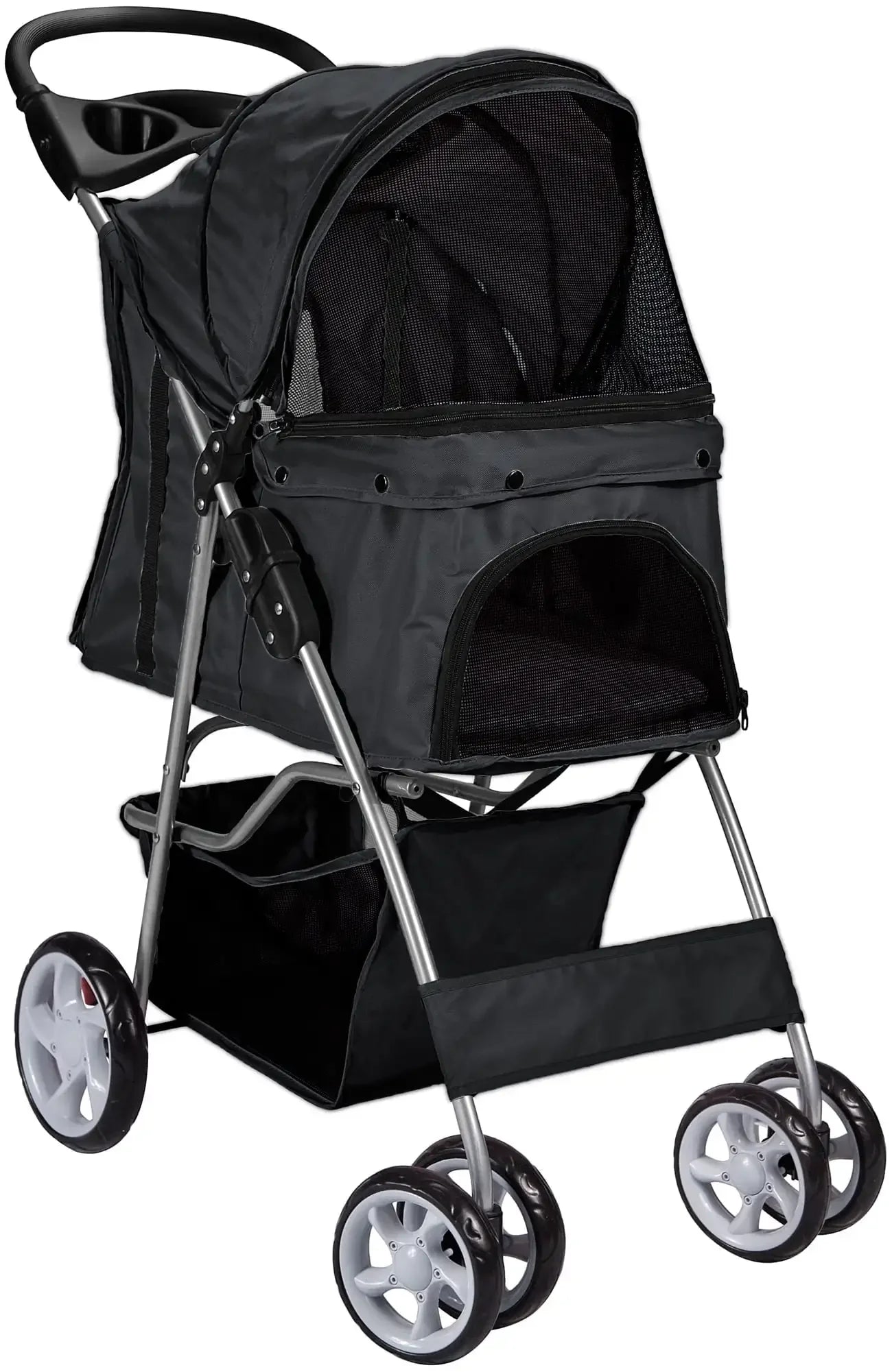 4-Wheeled Pet Stroller for Cats & Dogs Foldable with Cup Holder,