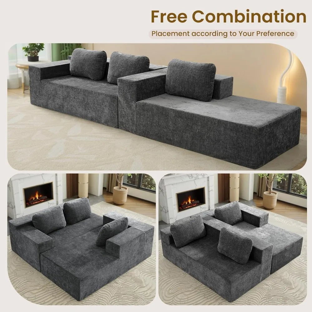 Sofa Couch Comfortable Modern Living Room Furniture, Sofa-in-a-Box, Wrinkle Resistant Chenille Fabric, No Assembly Required,