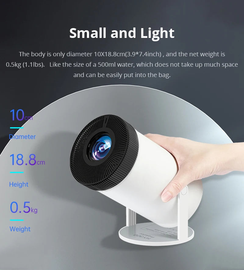 Portable 4K Home Cinema Projector HY300 Android OS 300 ANSI Lumens Dual-Band WiFi 6 Bluetooth 5.0 1080P Phone Screen Mirroring