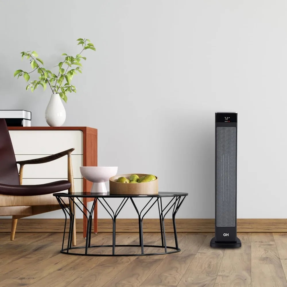 Oscillating Ceramic Tower Space Heater with Remote, 30", Black, Fast & Powerful Heating, Remote-Controlled Convenience