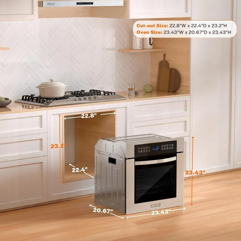 Empava 24 Inch Electric Single Wall Oven 10 Cooking Functions Deluxe 360° ROTISSERIE with Sensitive Touch Control