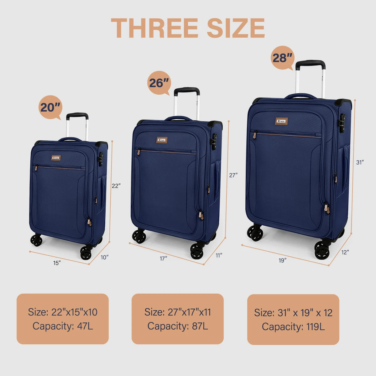 Luggage Sets 3 pieces Softside Expandable Suitcase with Spinner Wheels & TSA Lock Softshell Lightweight Travel Luggage Set