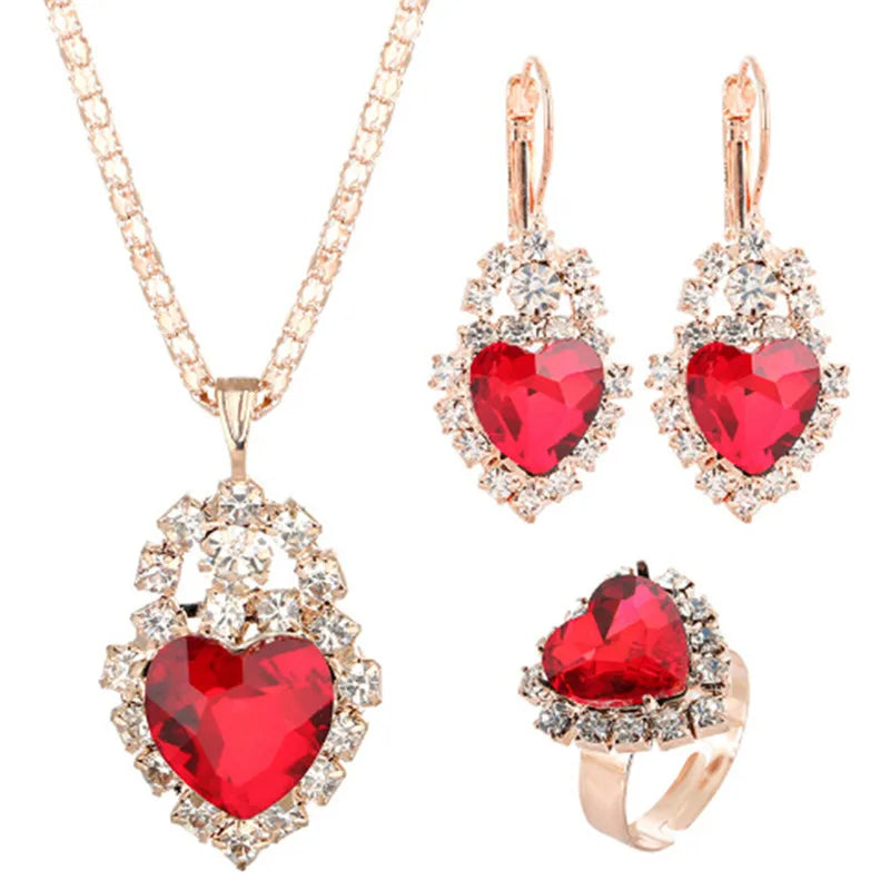 Jewelry Sets Women Wedding Jewelry Set for Brides Gold-Color Zirconia Earring Pendant Necklace Ring Sets