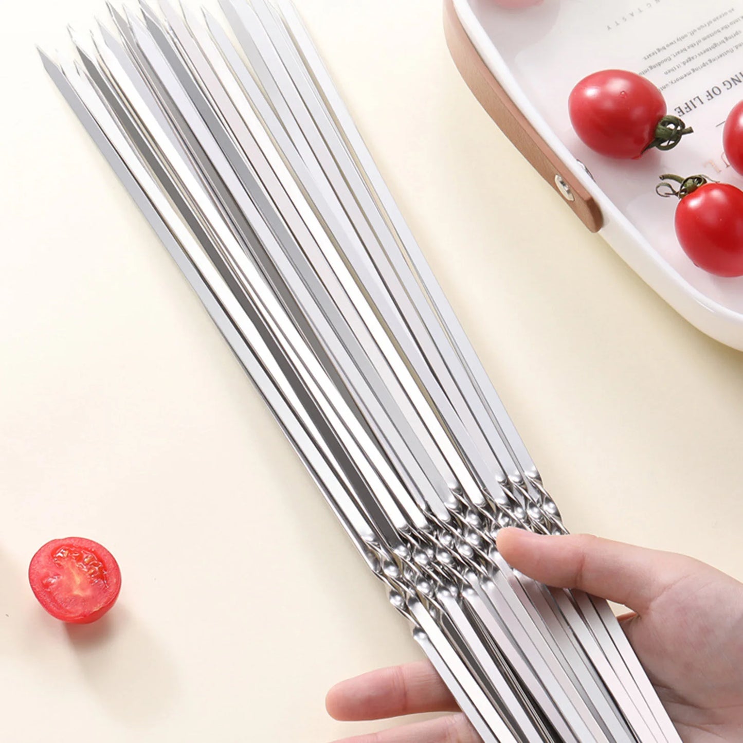 10/12pcs Stainless Steel Barbecue Skewer Reusable BBQ Kebab for Outdoor Camping Picnic Tools Cooking Tools Kitchen Accessories