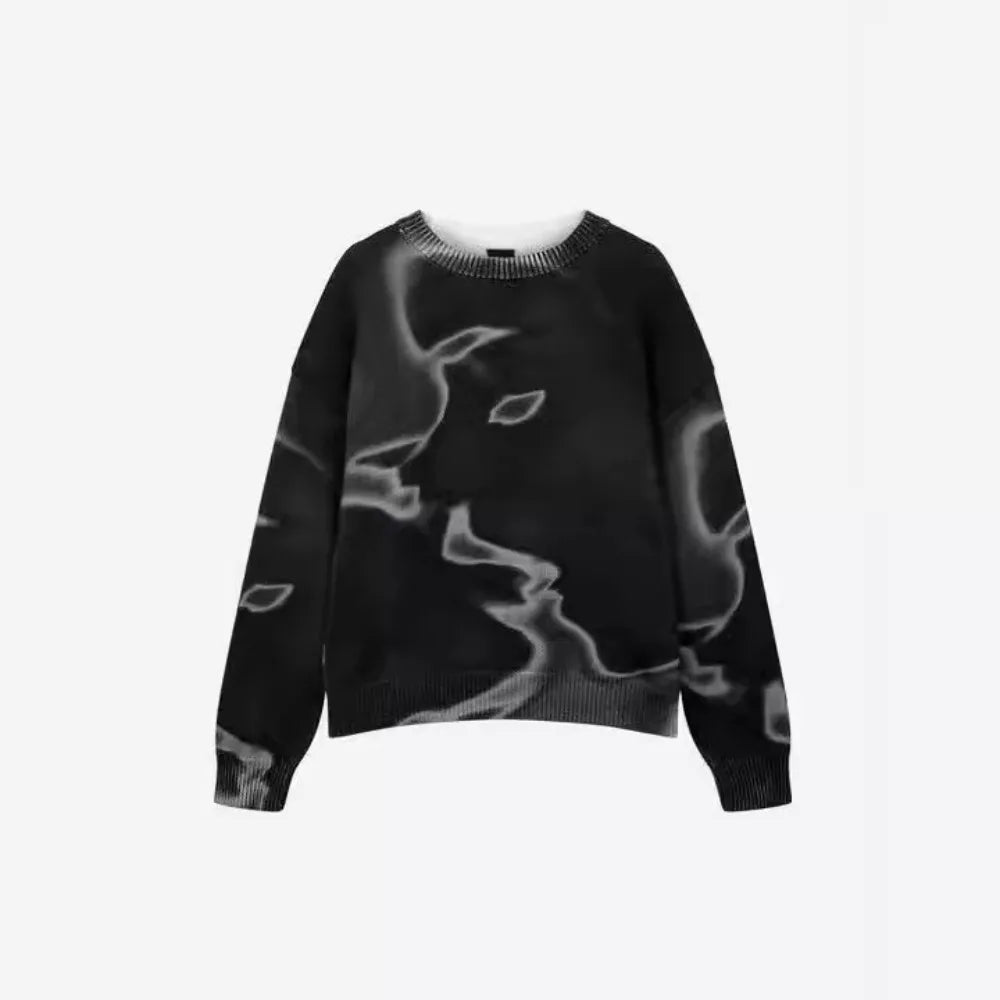 New Popular Spring Autumn Graffiti Jacquard Pattern Pullover Sweater Casual Round Neck Contrast Color Knitted Men's Pullover