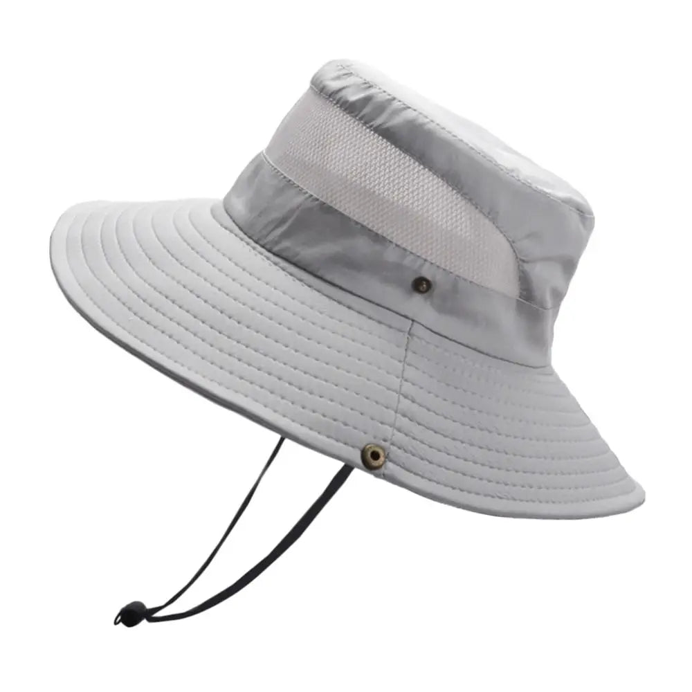 Summer Men Bucket Hat Outdoor UV Protection Wide Brim Panama Safari Hunting Hiking Hat Mesh Fisherman Hat Beach Sunscreen Cap