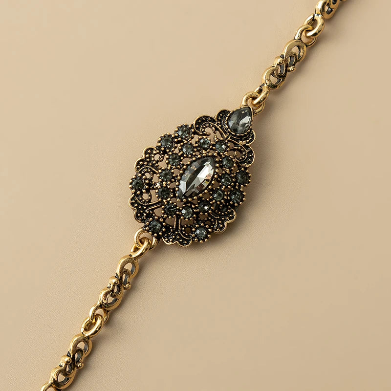 Algerian fashion Women's Necklace Earrings Bracelet Ring Crystal Wedding Jewelry Arab Bronze Bridal Gift Jewelry Set