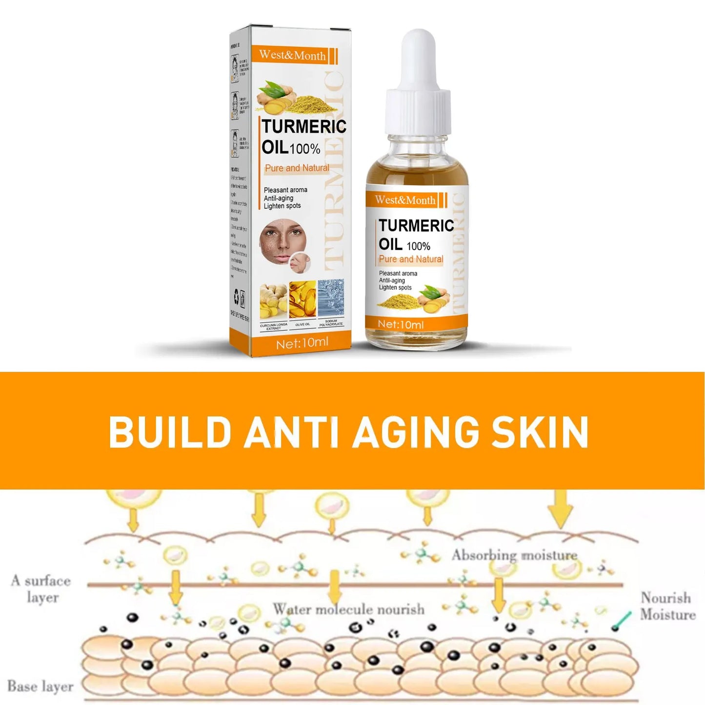 Turmeric Essence Oil Firming Tightening Fade Fine Lines Brighten Skin Tone Remove Melanin Deeply Moisturizing Facial Serum Oil